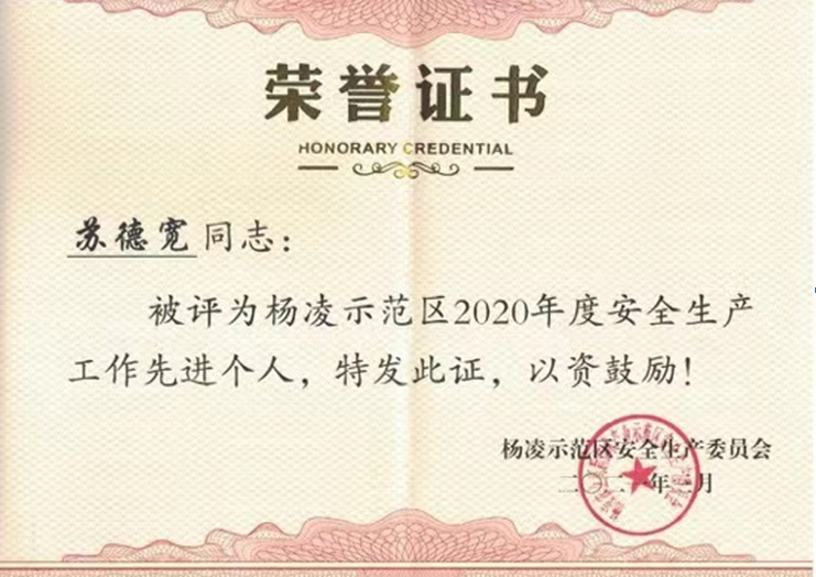 種業(yè)集團(tuán)：蘇德寬同志榮獲楊凌示范區(qū)安全生產(chǎn)工作先進(jìn)個(gè)人稱號